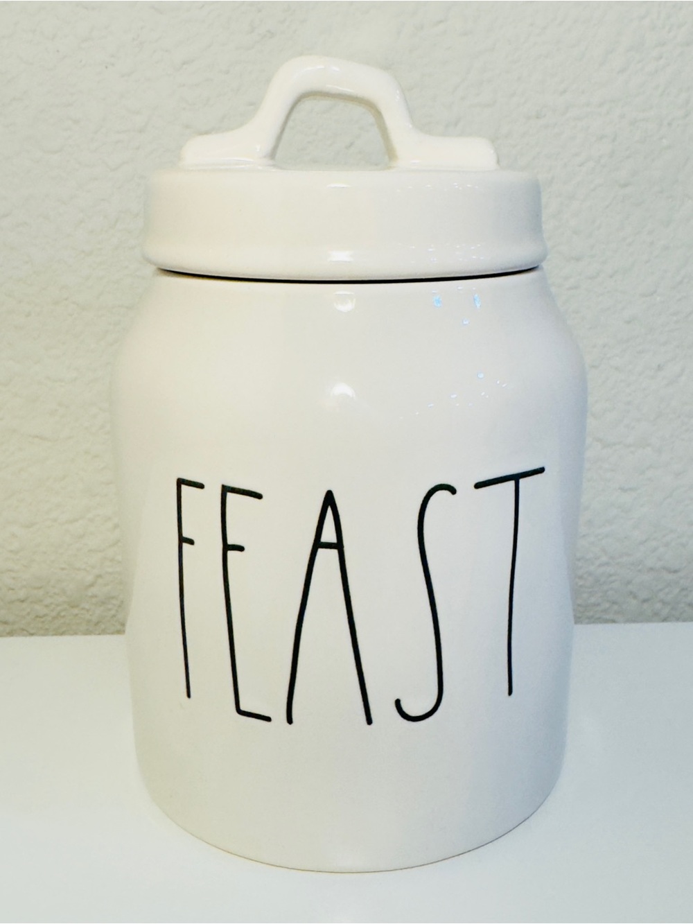 NWT Rae Dunn White Ceramic FEAST Kitchen Baby Canister with Lid